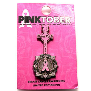 Hard Rock Cafe Pink Ribbon Guitar Breast Cancer Awareness 2013 Enamel Pin LE